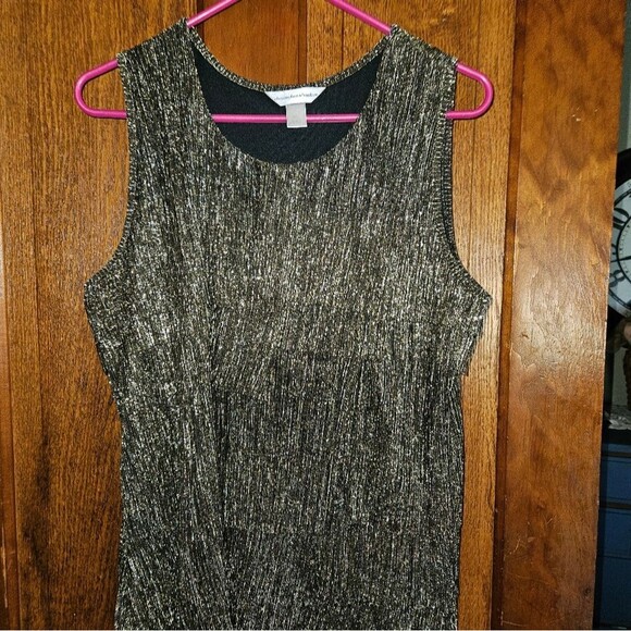 Christopher & Banks Black Gold Metallic SL Tiered Tank Top Blouse Sz XL Flapper - Picture 1 of 7